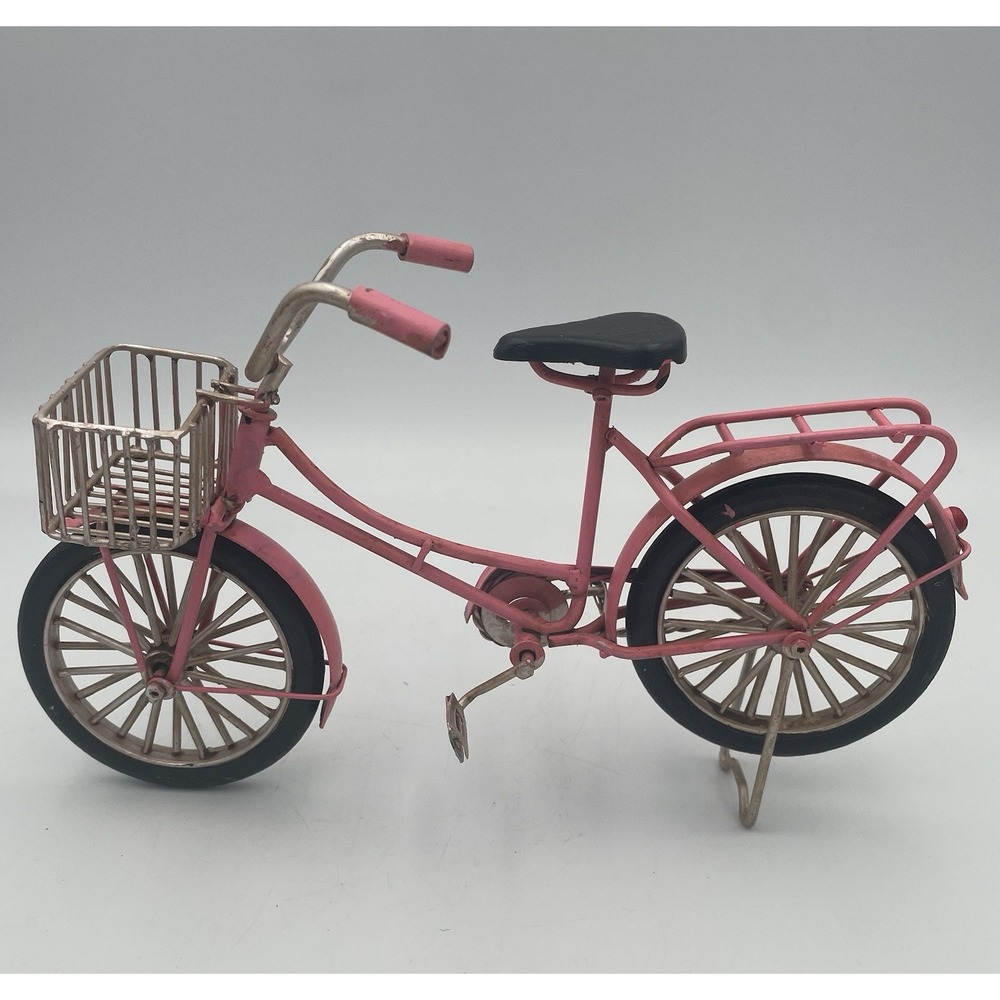 Decorative Pink Metal Miniature Bicycle Wire Basket Spring Desk Shelf Decor 9"